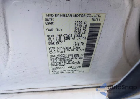 2012 Nissan Frontier Sv from USA, damaged, VIN 1N6AD0ER1CC407938